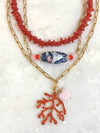 "Necklace recycled glass (coral red)"