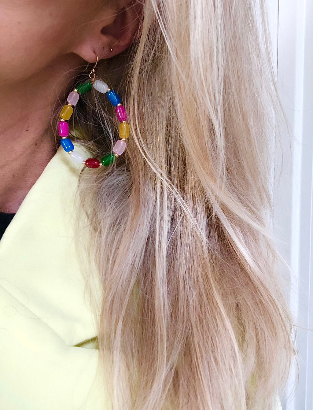 "Earrings Chunky Glass Beads Multi Colour"