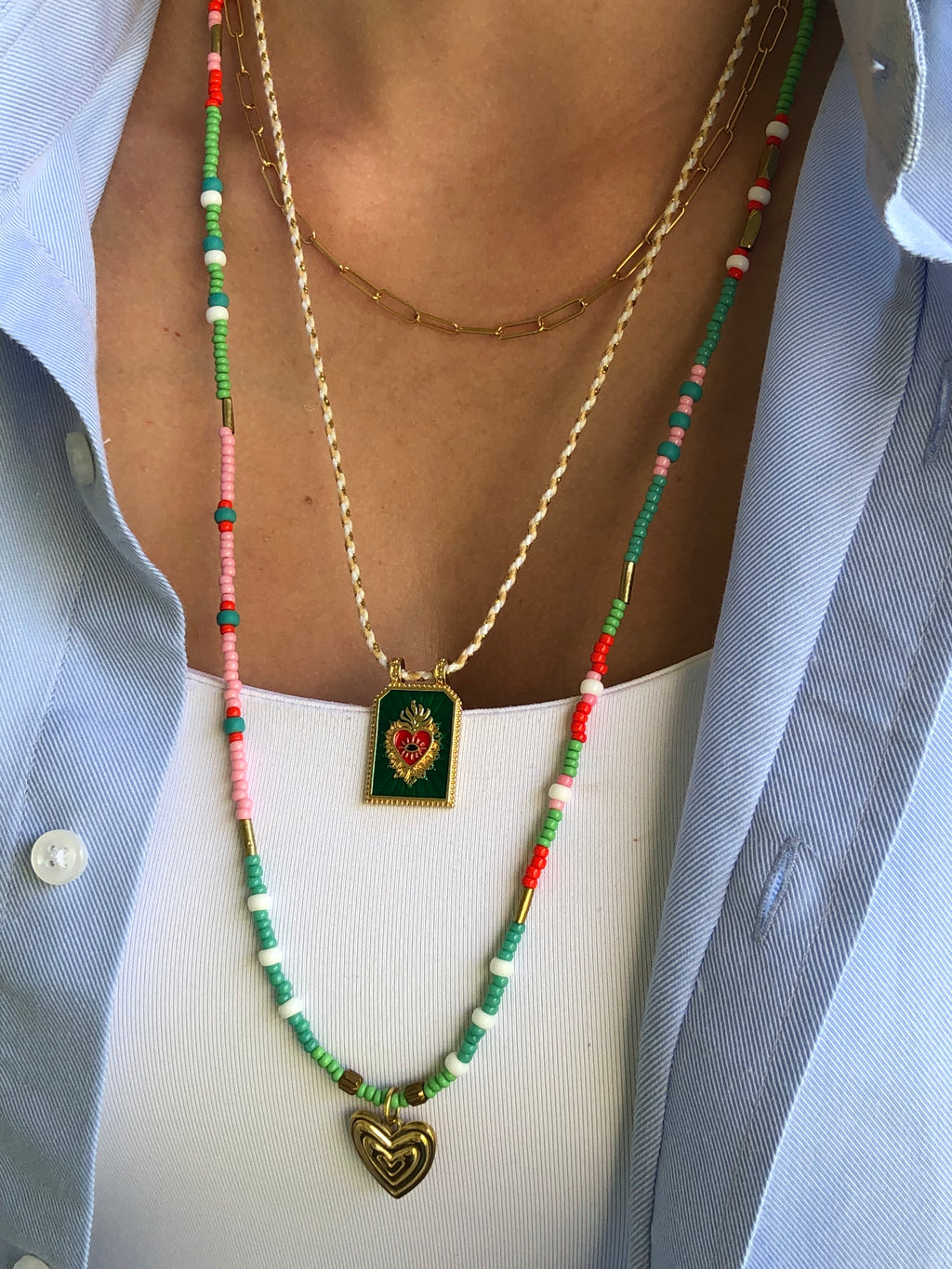 "Thread Necklace Amulet Green"
