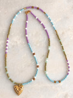 "Necklace Colourful Glassbeads lilac/licht blue"