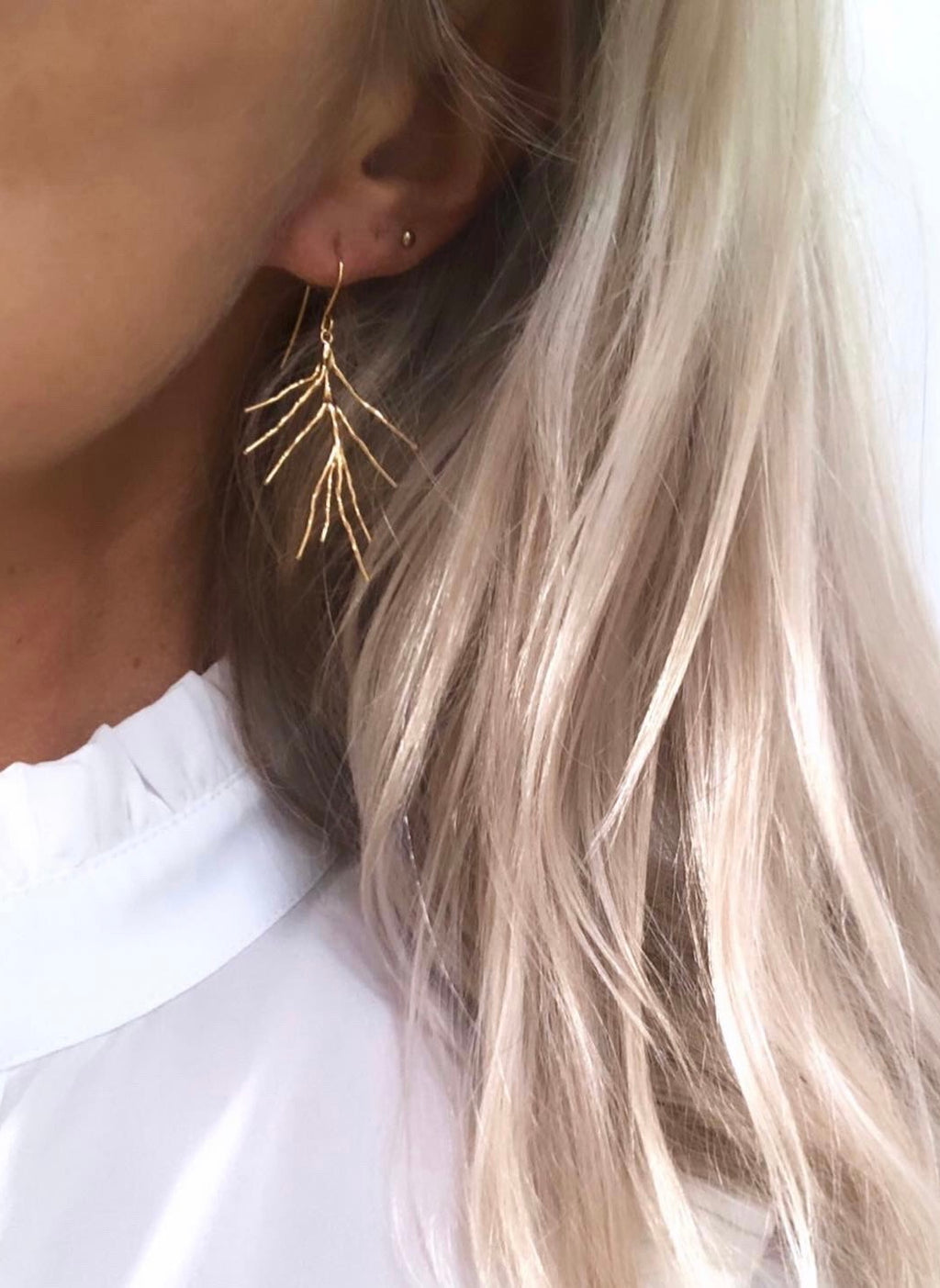earrings, goldplated, oorbellen, branch, takje, coral