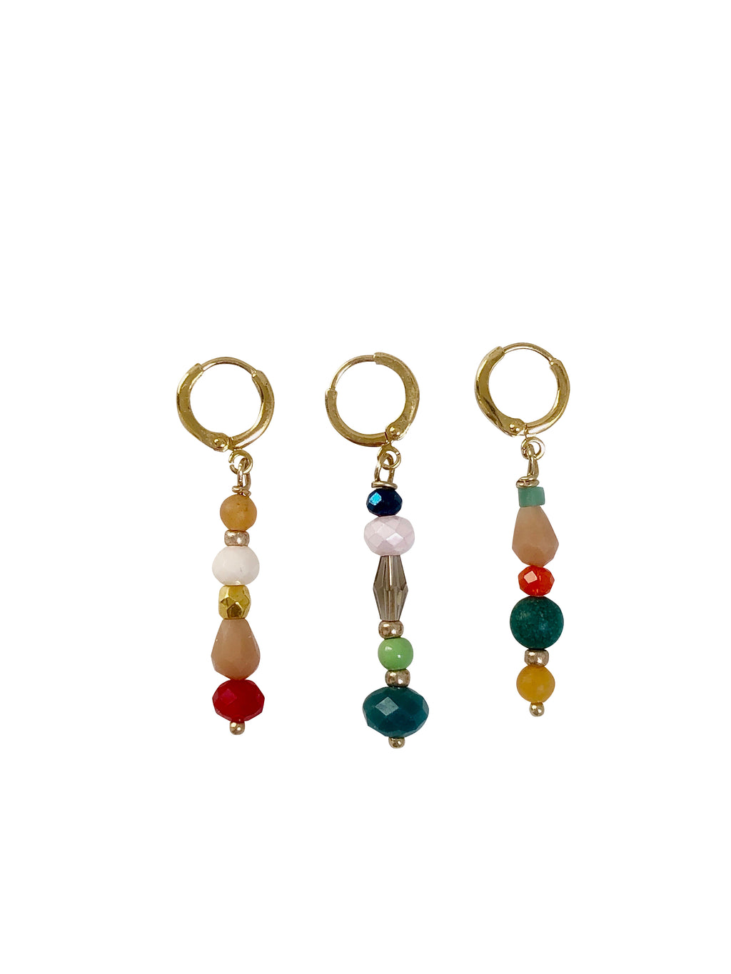 earrings, hoops, colour, green, peach, gold plated