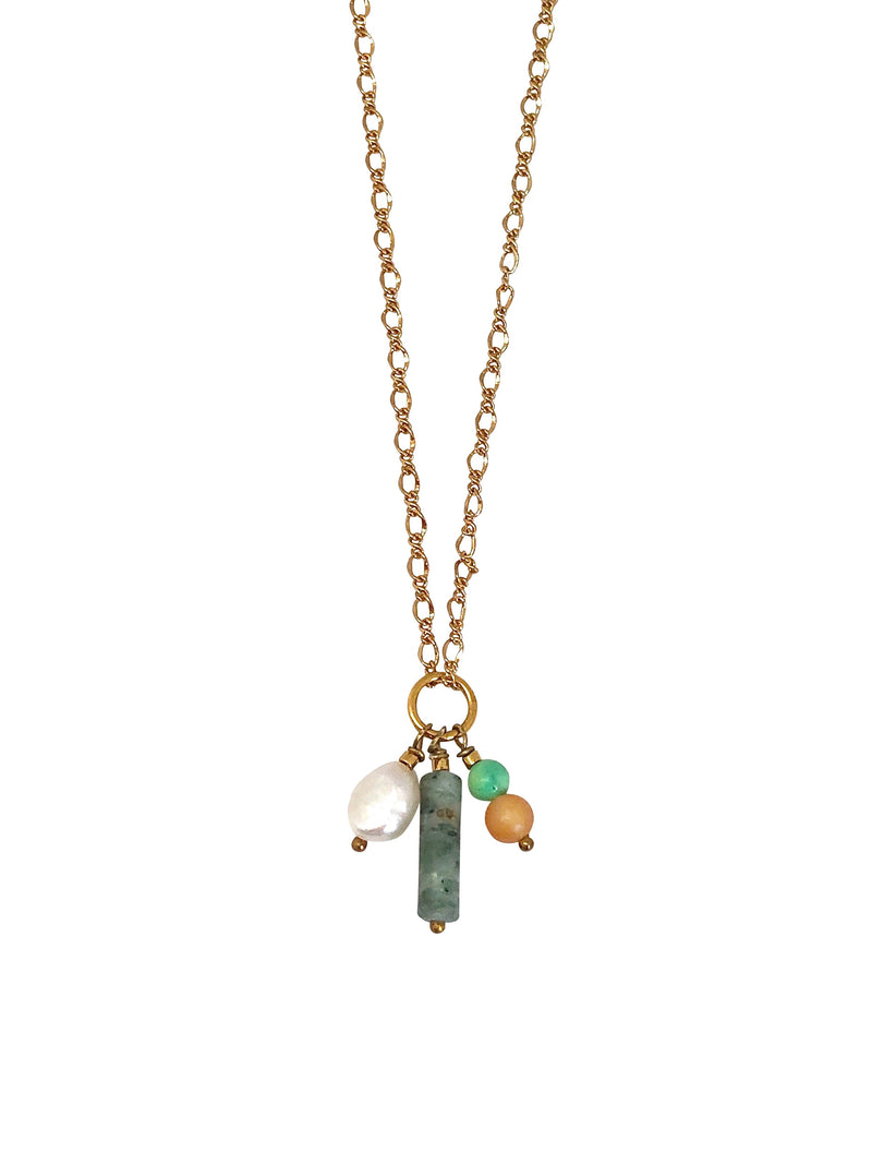 necklace, gold, green, pearl, naturalstone