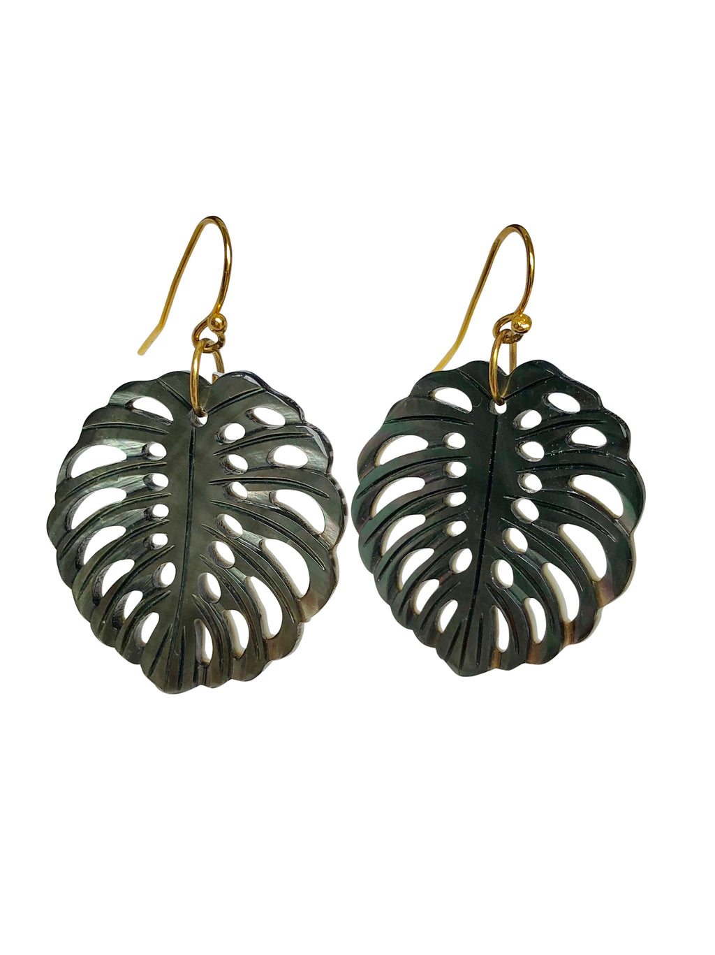 earrings gold-filled oorbellen schelp monstera leaf pearl parel 