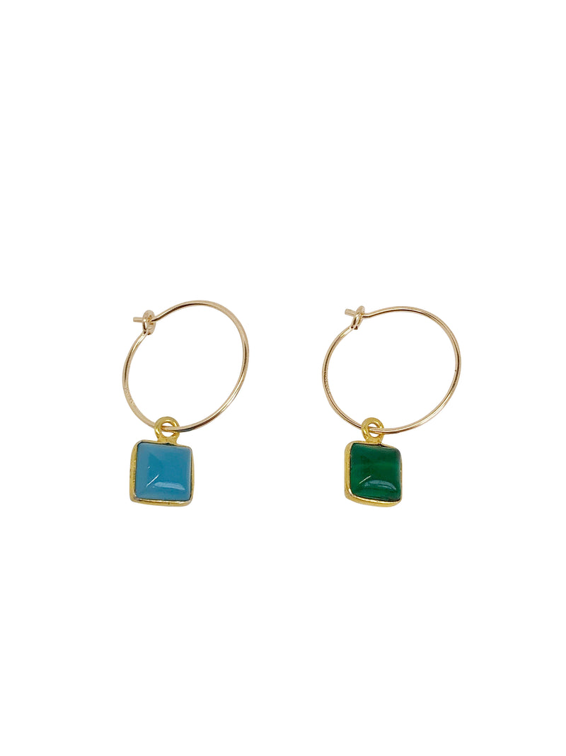 gold-filled hoops blue green natural stone tourmaline Toermalijn single piece mixandmatch